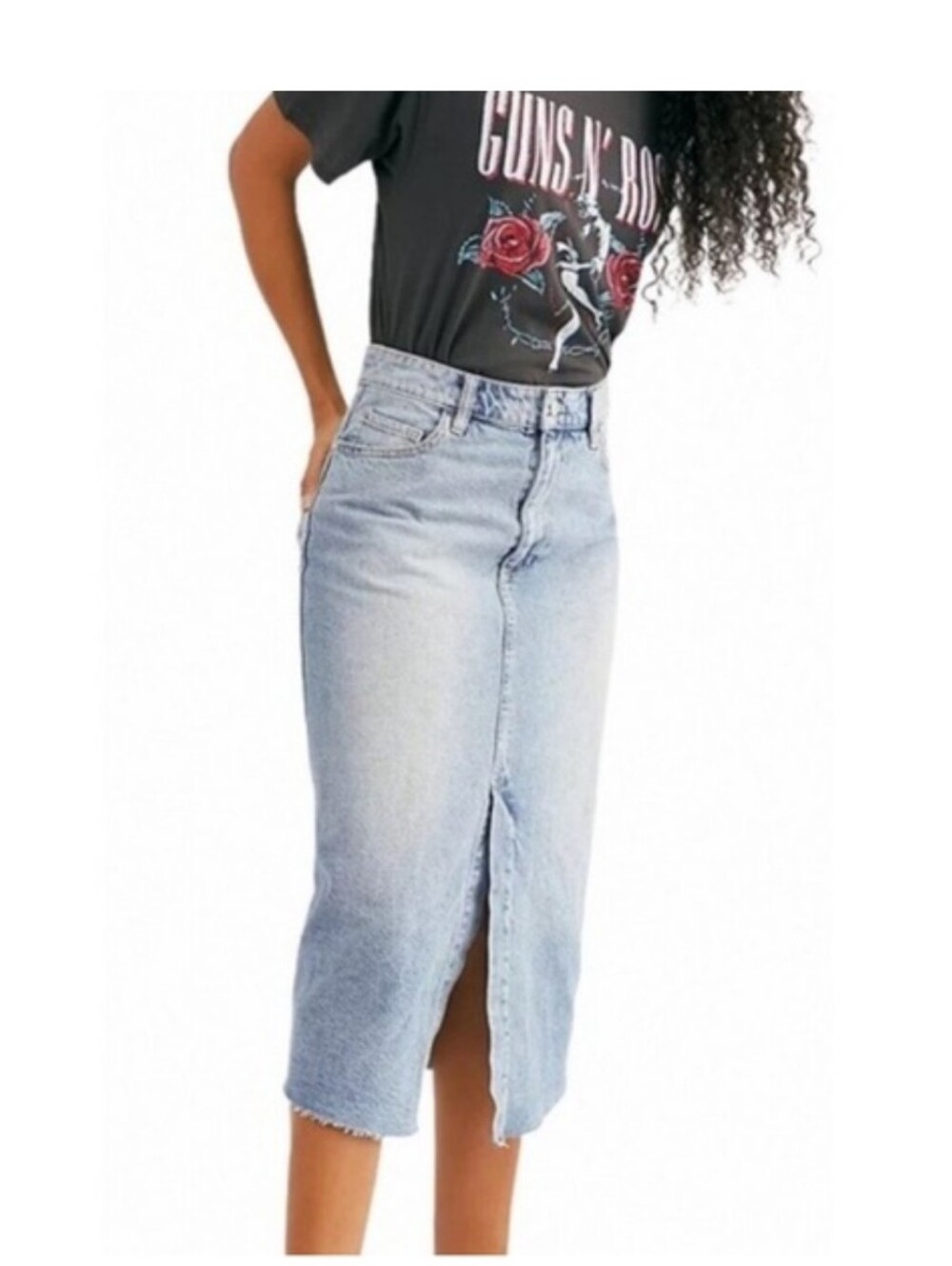 We The Free FP Wilshire Denim Midi Skirt Size 28